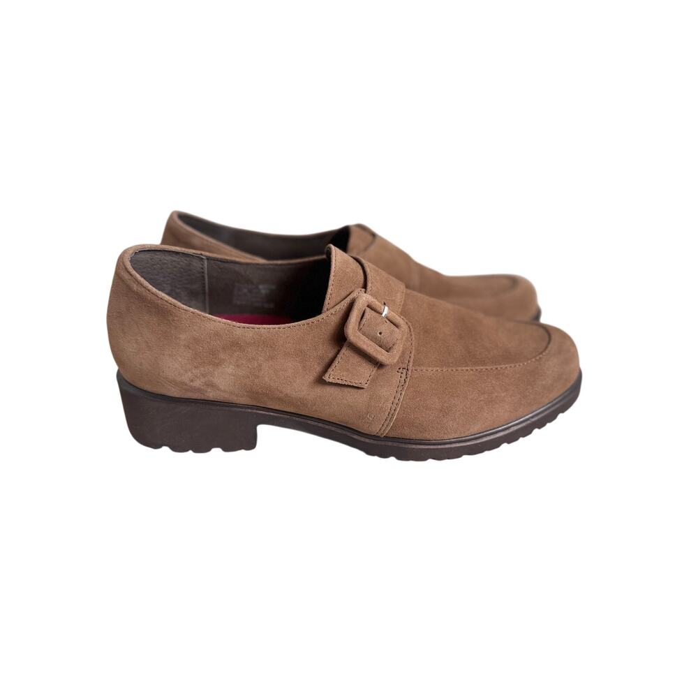 Munro Women's Winslow Monk Strap loafers fawn tan suede chunky lug sole Sz 9.5